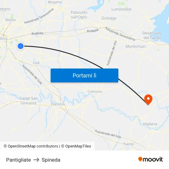 Pantigliate to Spineda map