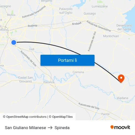 San Giuliano Milanese to Spineda map