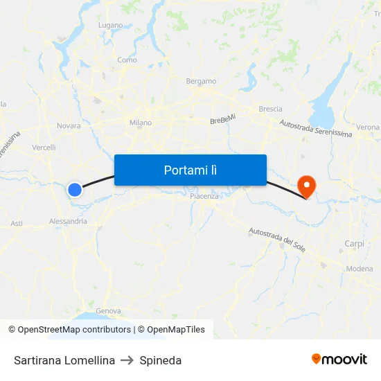 Sartirana Lomellina to Spineda map