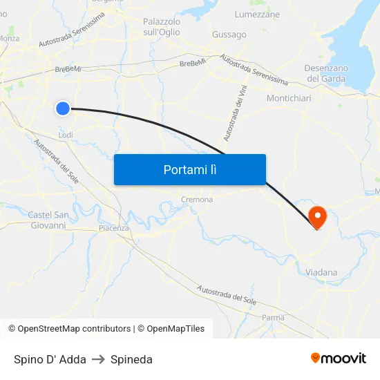 Spino D' Adda to Spineda map