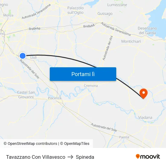 Tavazzano Con Villavesco to Spineda map