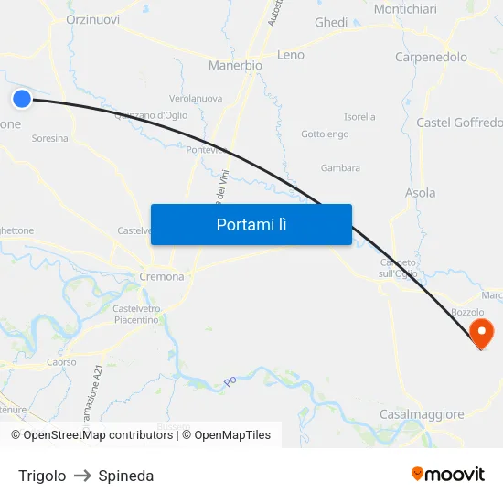 Trigolo to Spineda map