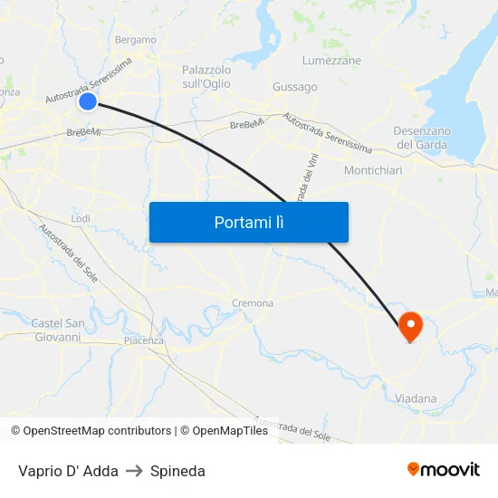 Vaprio D' Adda to Spineda map