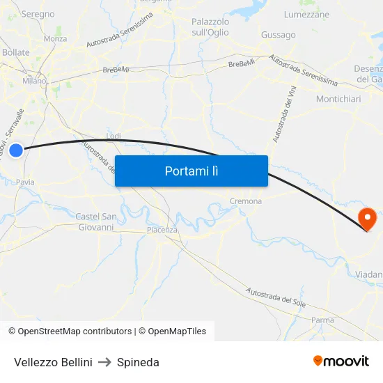 Vellezzo Bellini to Spineda map