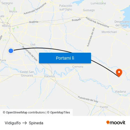 Vidigulfo to Spineda map