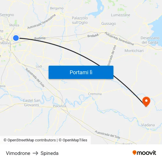 Vimodrone to Spineda map