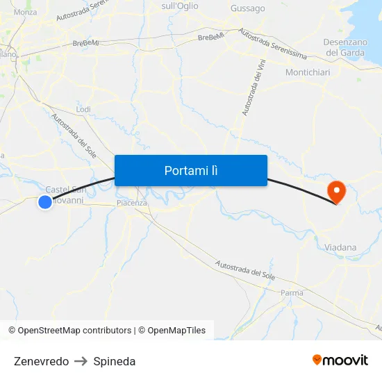 Zenevredo to Spineda map
