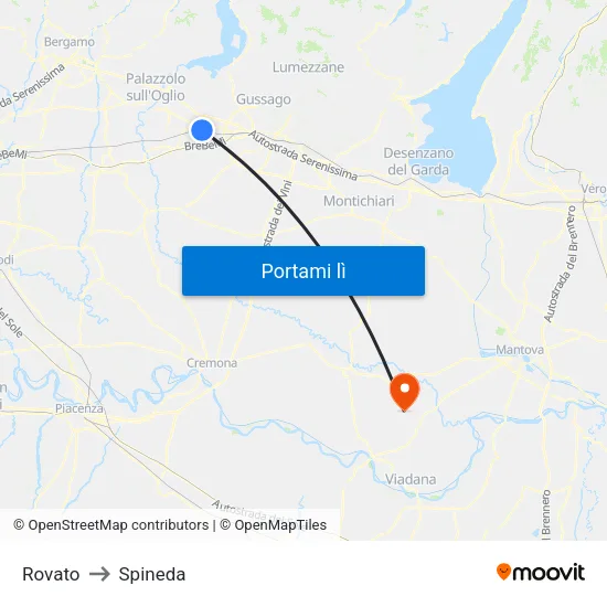 Rovato to Spineda map