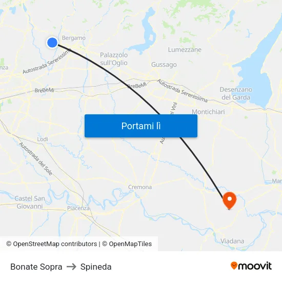 Bonate Sopra to Spineda map