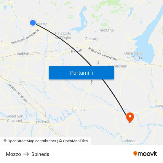 Mozzo to Spineda map