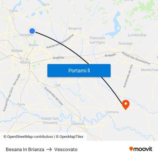 Besana In Brianza to Vescovato map