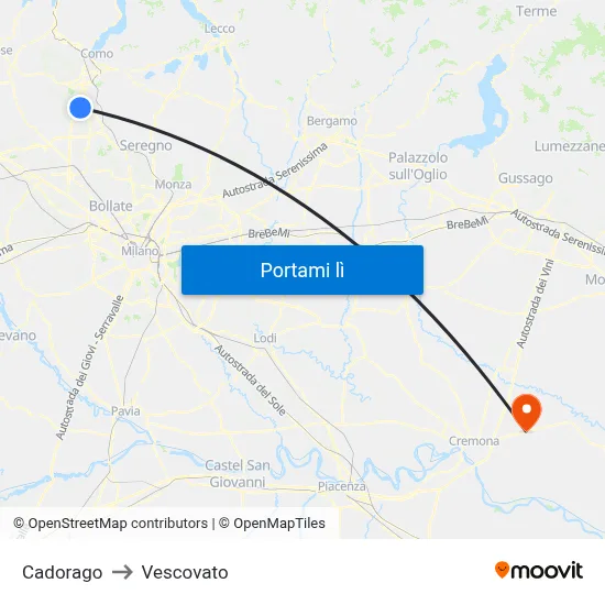 Cadorago to Vescovato map