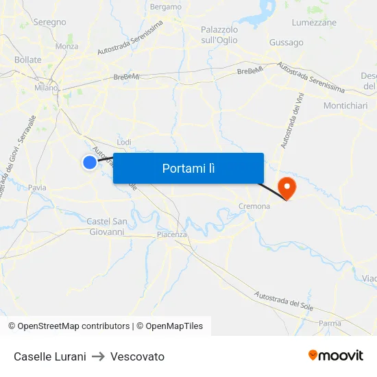 Caselle Lurani to Vescovato map