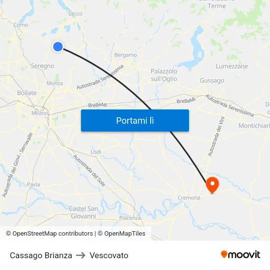 Cassago Brianza to Vescovato map