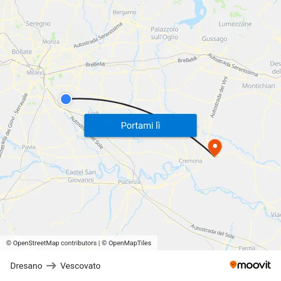 Dresano to Vescovato map