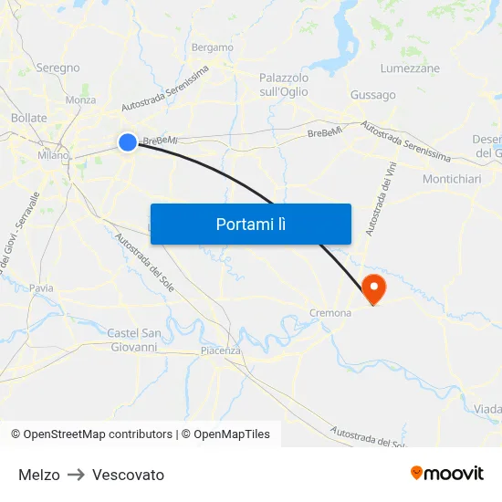 Melzo to Vescovato map