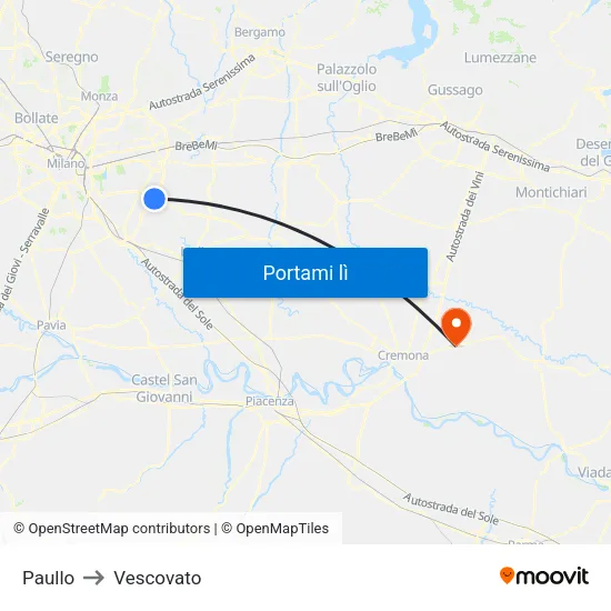 Paullo to Vescovato map