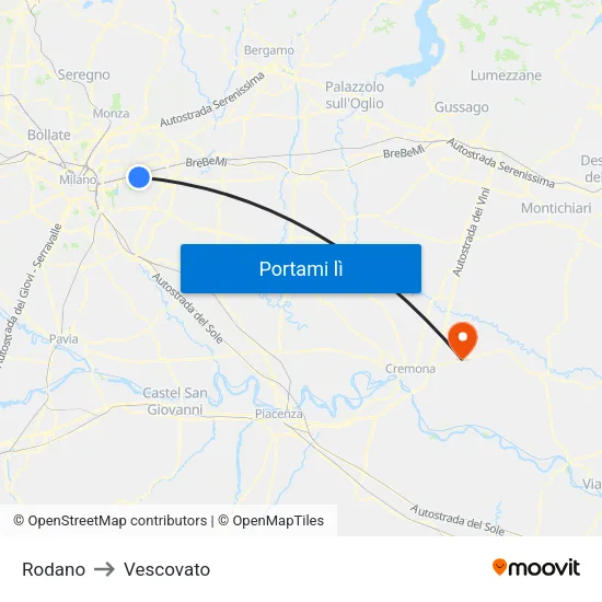 Rodano to Vescovato map