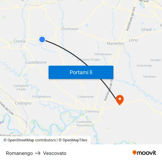 Romanengo to Vescovato map
