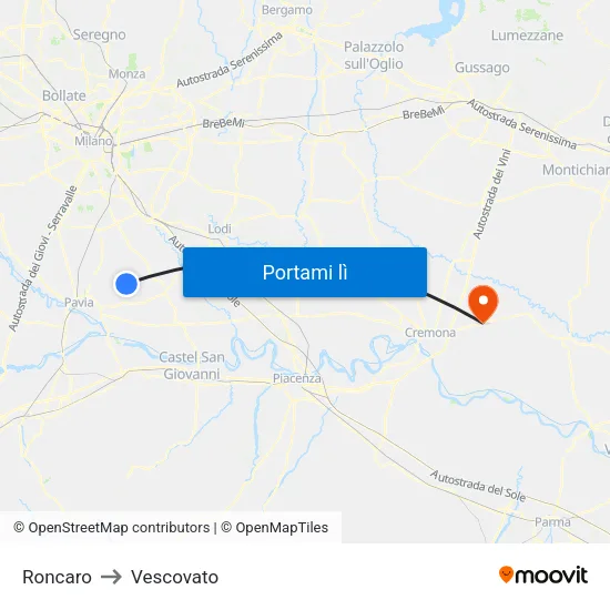 Roncaro to Vescovato map
