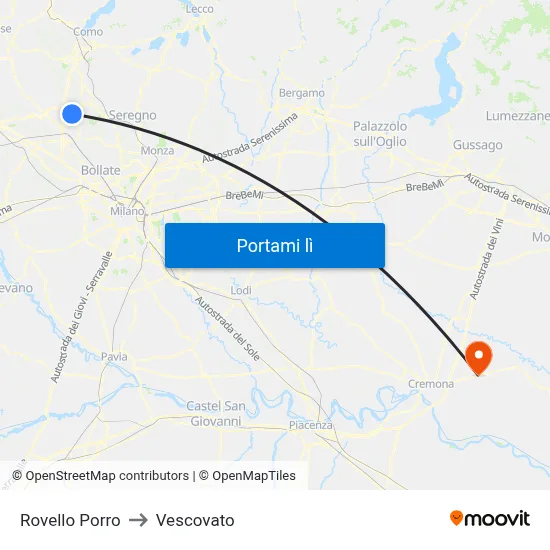 Rovello Porro to Vescovato map