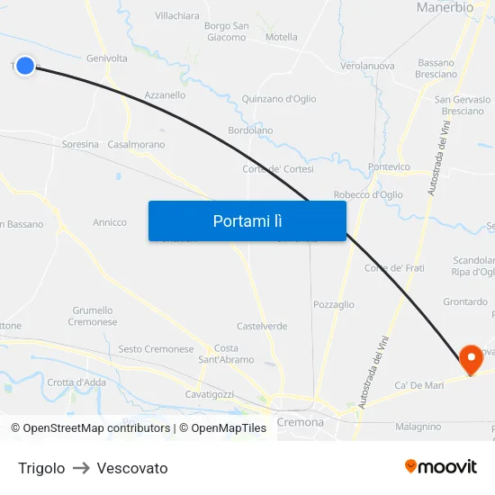 Trigolo to Vescovato map
