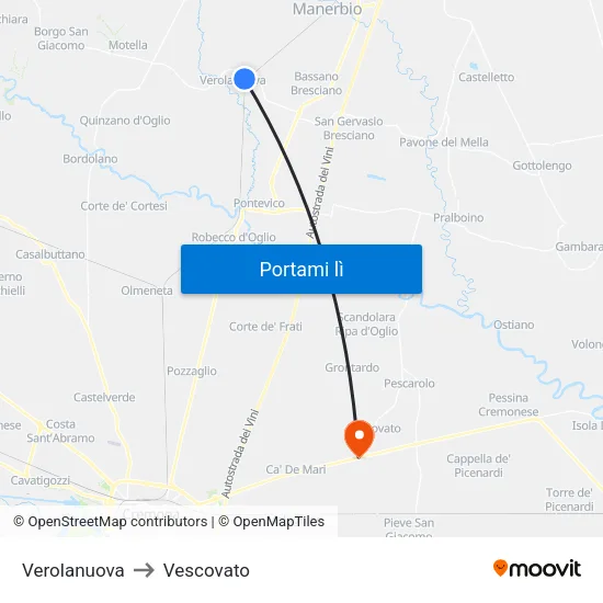 Verolanuova to Vescovato map