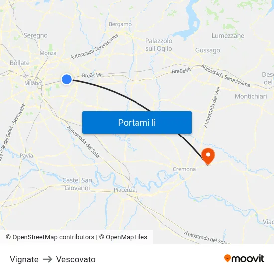 Vignate to Vescovato map