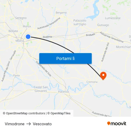 Vimodrone to Vescovato map