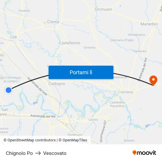 Chignolo Po to Vescovato map