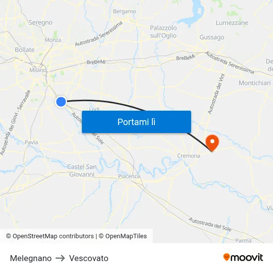 Melegnano to Vescovato map