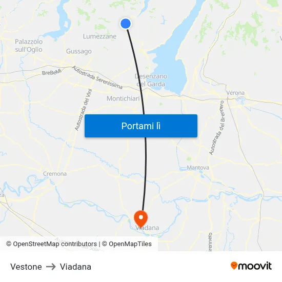 Vestone to Viadana map