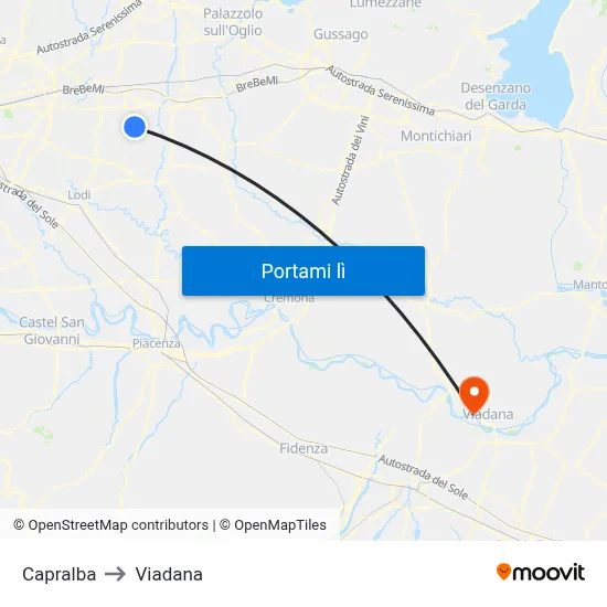 Capralba to Viadana map