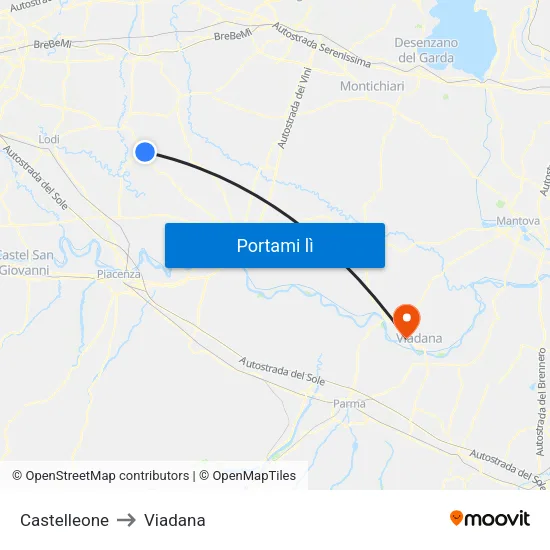 Castelleone to Viadana map