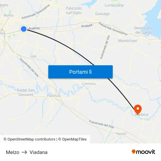 Melzo to Viadana map