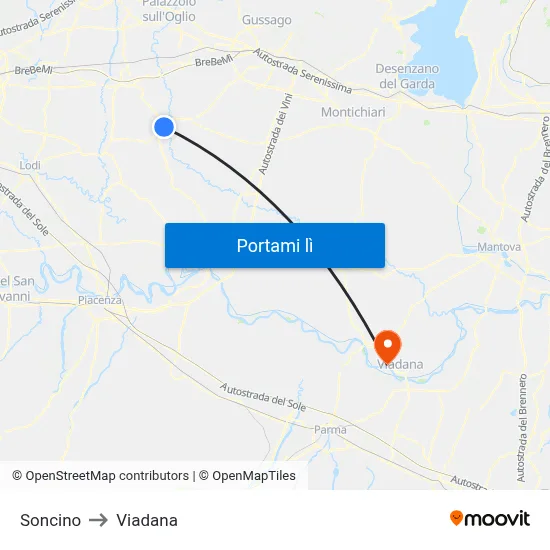 Soncino to Viadana map