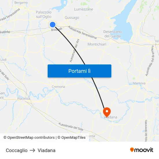 Coccaglio to Viadana map