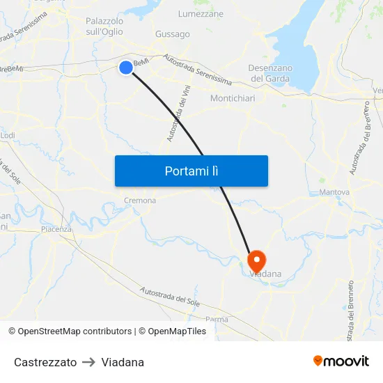 Castrezzato to Viadana map