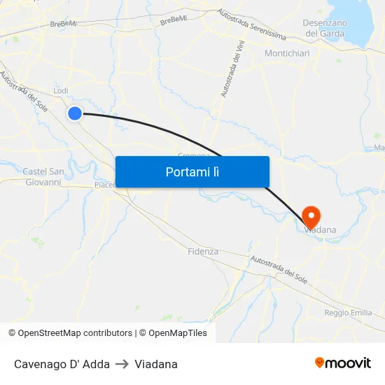 Cavenago D' Adda to Viadana map