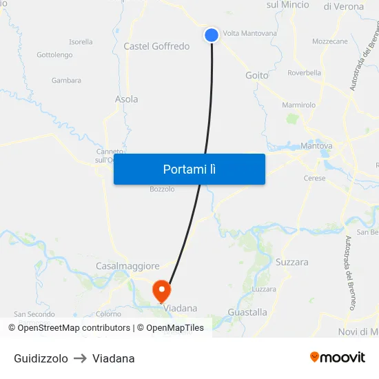 Guidizzolo to Viadana map
