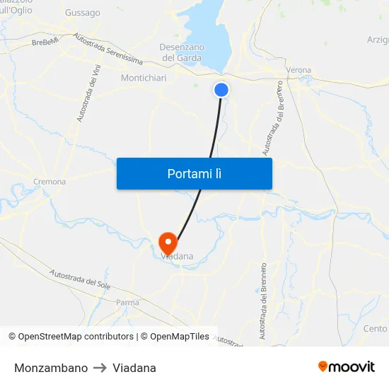 Monzambano to Viadana map