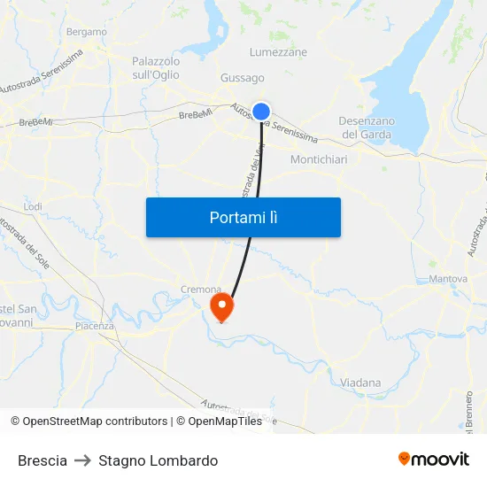 Brescia to Stagno Lombardo map