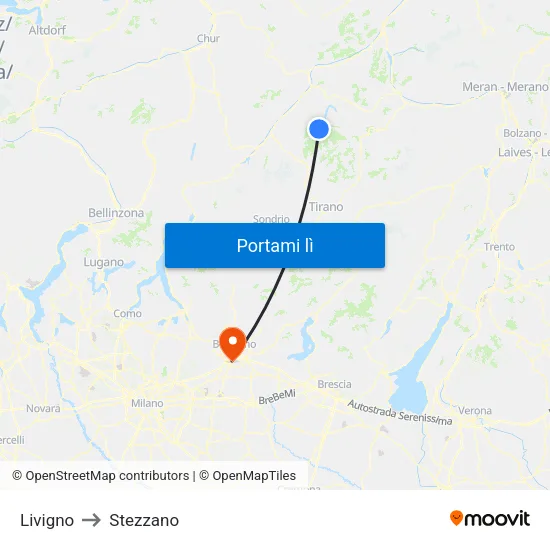 Livigno to Stezzano map