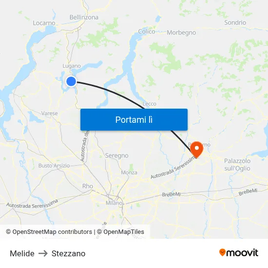 Melide to Stezzano map