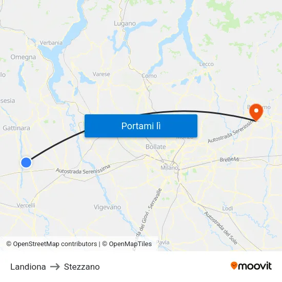 Landiona to Stezzano map