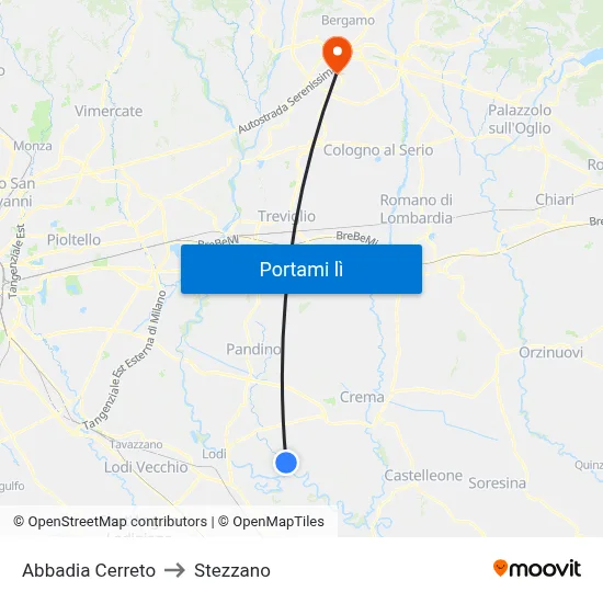 Abbadia Cerreto to Stezzano map