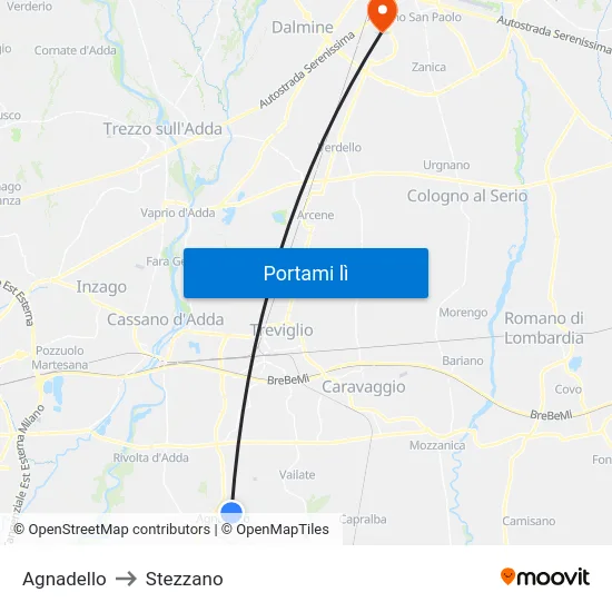 Agnadello to Stezzano map