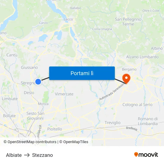 Albiate to Stezzano map
