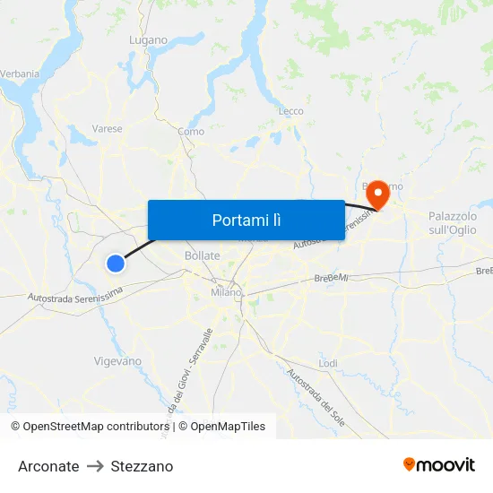 Arconate to Stezzano map