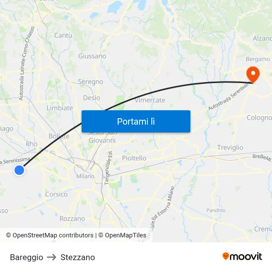 Bareggio to Stezzano map